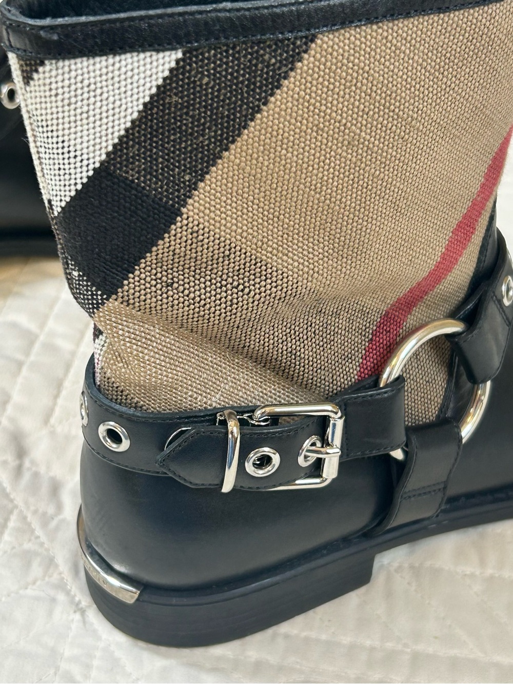 Burberry Queenstead Black Check Leather Boots Size 6.5 US (36.5 EU) - Picture 12 of 12